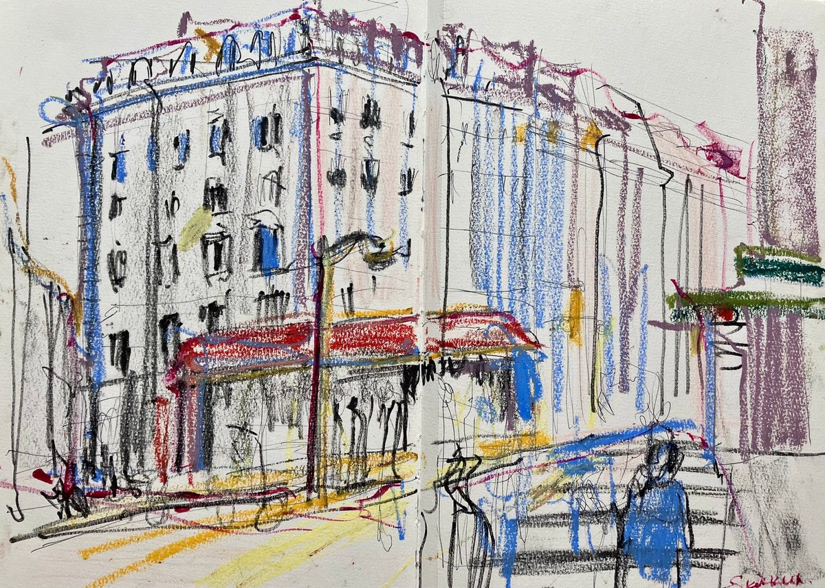 Expressive Landscape Pastel Drawing By Mari Skakun, 16 X 11", Streets Of Paris, Montparnasse, Original Artwork