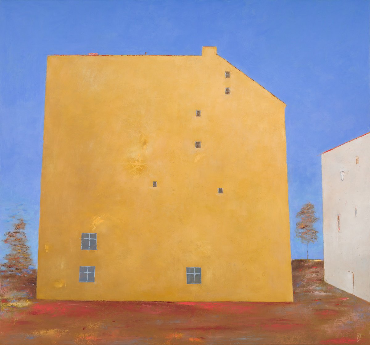 Abstract Cityscapes Oil Painting By Kestutis Jauniskis, 34 X 32", House Wall, Original Artwork