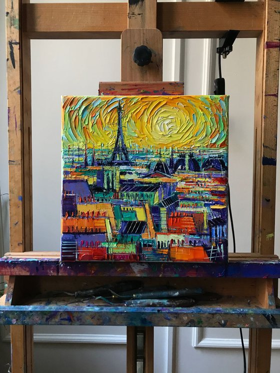Eiffel Tower and Paris Rooftops in Sunlight Stylized Cityscape Mona Edulesco