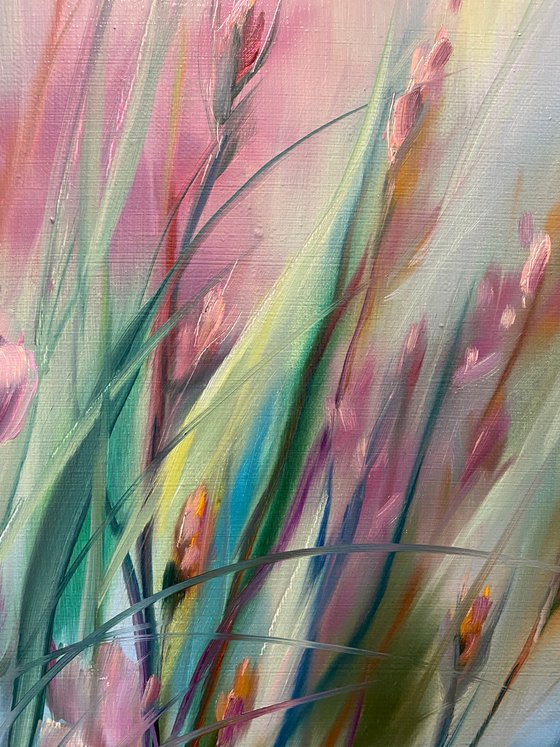 Silk summer. Summer painting with flowers.