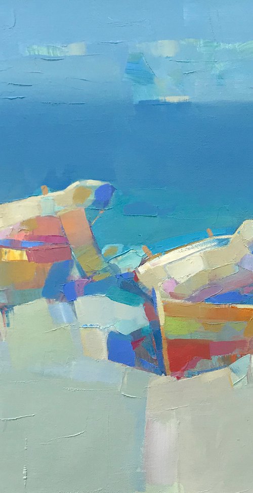 Rowboats, Original oil painting, Handmade artwork, One of a kind by Vahe Yeremyan