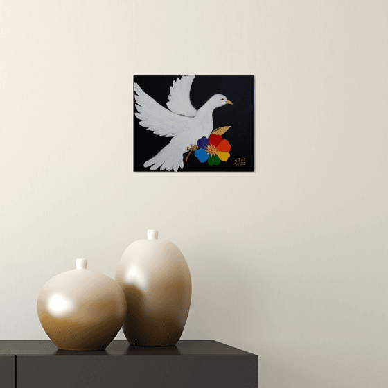 Dove with Flower / ORIGINAL ACRYLIC PAINTING