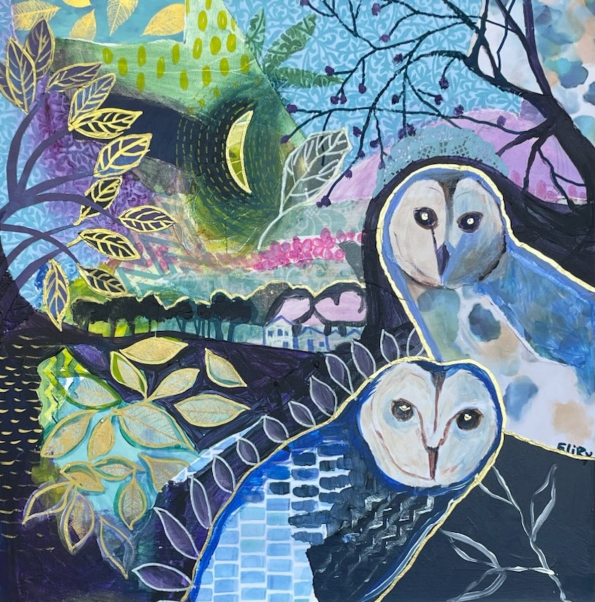 Impressionistic Animal Collage By Eliry Arts, 20 X 20, Watching, Original Artwork