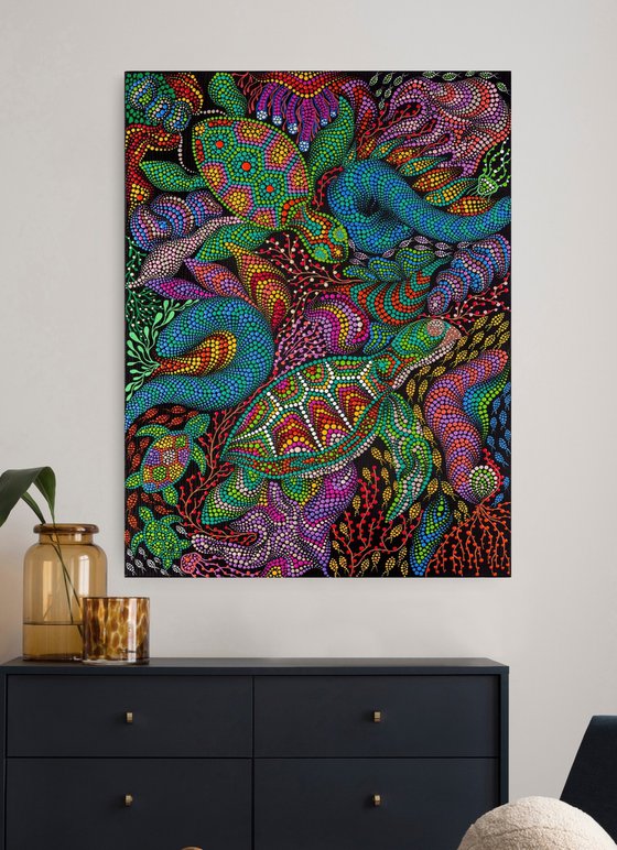 Colorful Sea Turtle and Marine Life