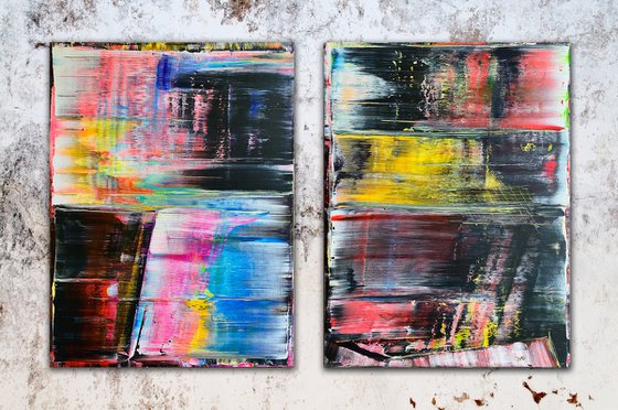 "Bring It In For The Real Thing" - Save As A Series - Original PMS Large Abstract Acrylic Painting Diptych On Canvas - 60" x 40"