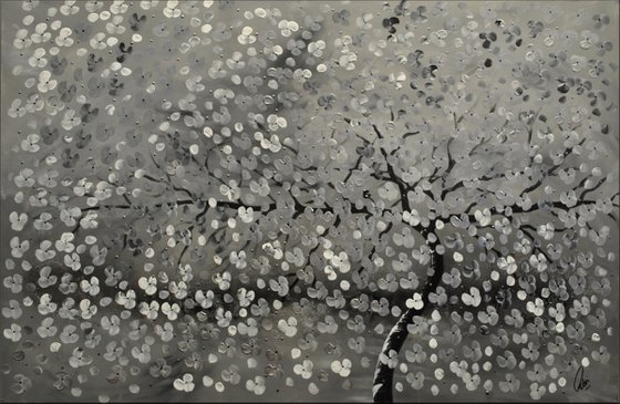 Silvertree III  acrylic abstract painting cherry blossoms nature painting framed canvas wall art