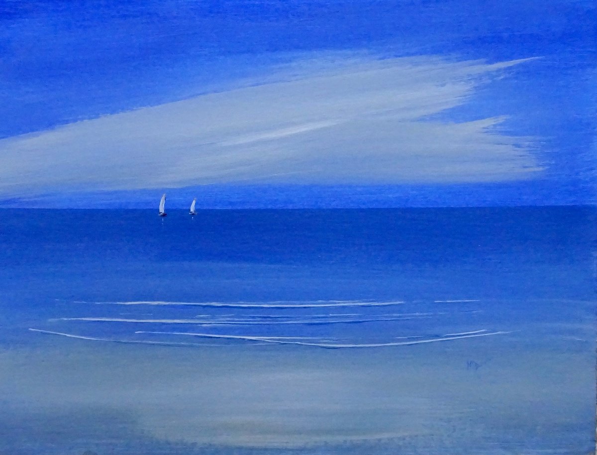 Impressionistic Landscape Acrylic Painting By Mel Davies Original Art, 17 X 13", Sailing Peacefully By, Original Artwork