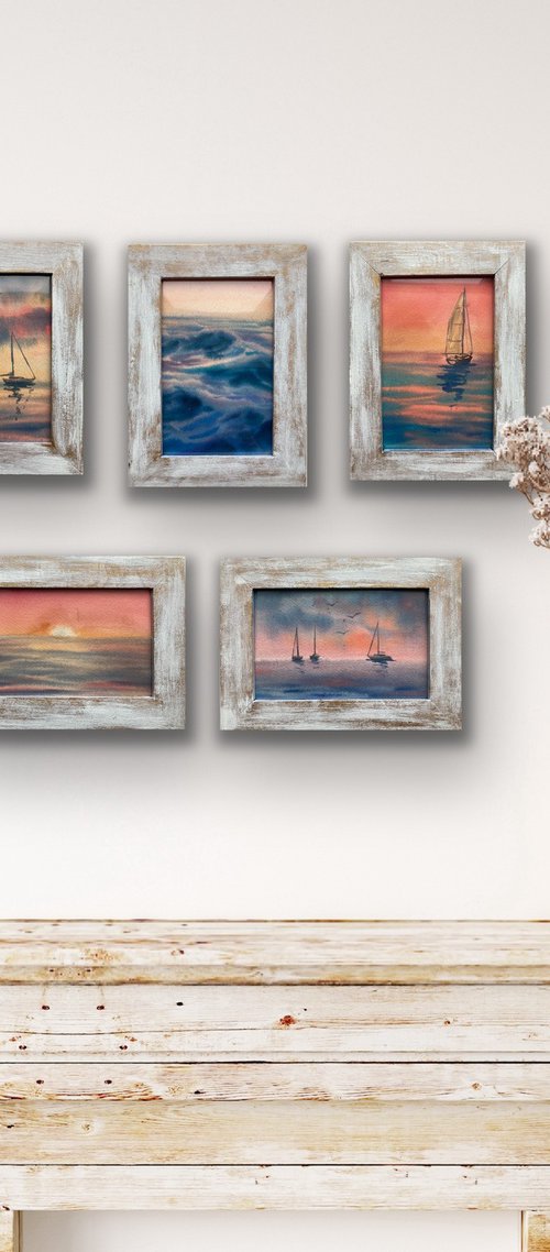 SUNSET ON THE SEA #3 - poliptych by Valeria Golovenkina