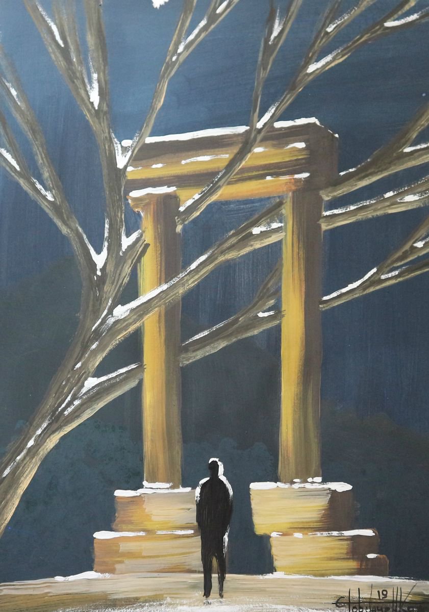 Impressionistic Landscape Painting By Eugene Gorbachenko, 12 X 17, Winter Evening, Original Artwork