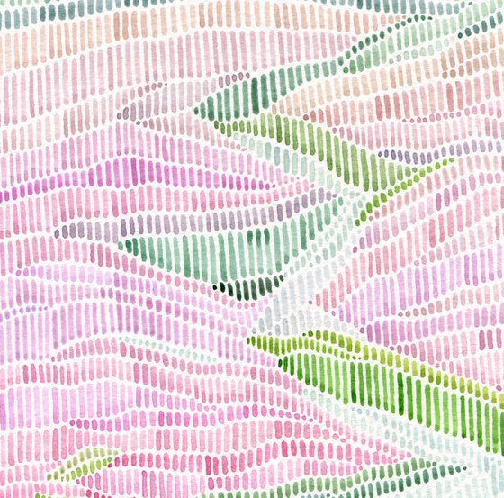 Abstract grass with pink flowers and water original style watercolor painting