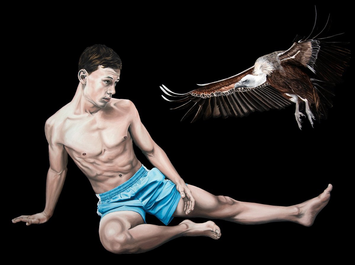 Photorealistic Portrait Oil Painting By Nicolas Maureau, 51 X 38", Promethee, Original Artwork