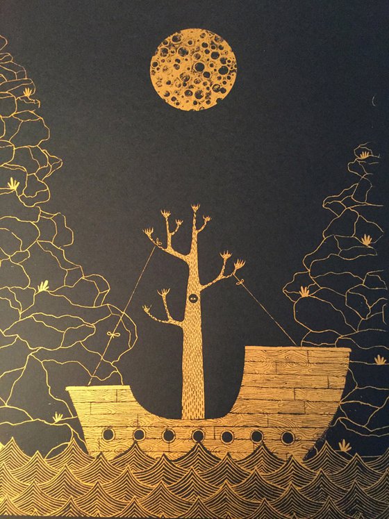 The Ship in the Night (Gold on Black)
