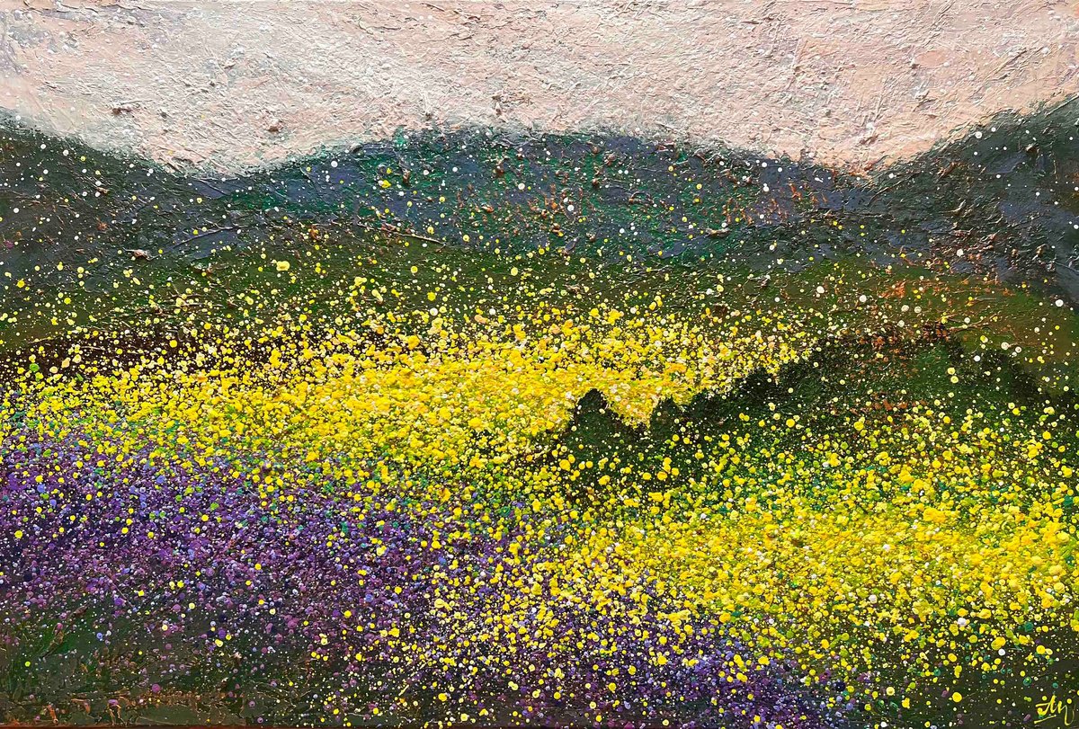 Field of lavender flowers Summer landscape Wheat field Toscana Italy landscape painting by Nadins ART