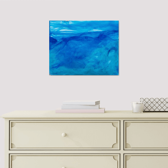 Abstract Painting Textile Art on Canvas Mixed Media Coral Reefs Ocean Tulle Art Living Waters