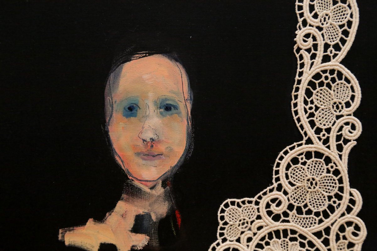 Expressive Portrait Painting By Francesca Candito, 16 X 16, A Purple Flame Appears, Original Artwork