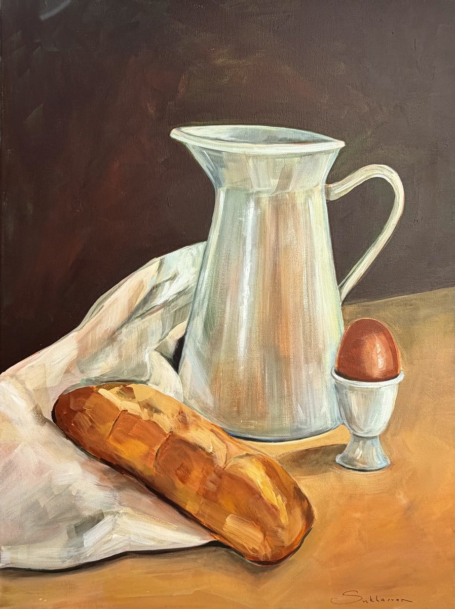 Still Life With Bread, Jug And Egg By Victoria Sukhasyan, 18 X 24, Artwork For Sale On Artfinder