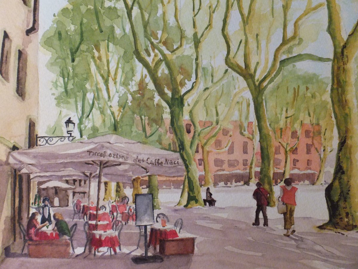 Photorealistic Cityscapes Watercolour By David Harmer, 19 X 15, Lucca In Tuscany, Original Artwork