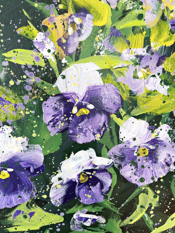 Wild Fairytale Dreams - Pansies Violas Swiss Giant Purple and White By HSIN LIN