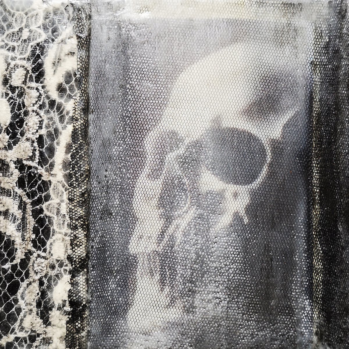 Grim Skull - ORIGINAL 6 x 6 Gothic Collage Art by Roseanne Jones by Roseanne Jones