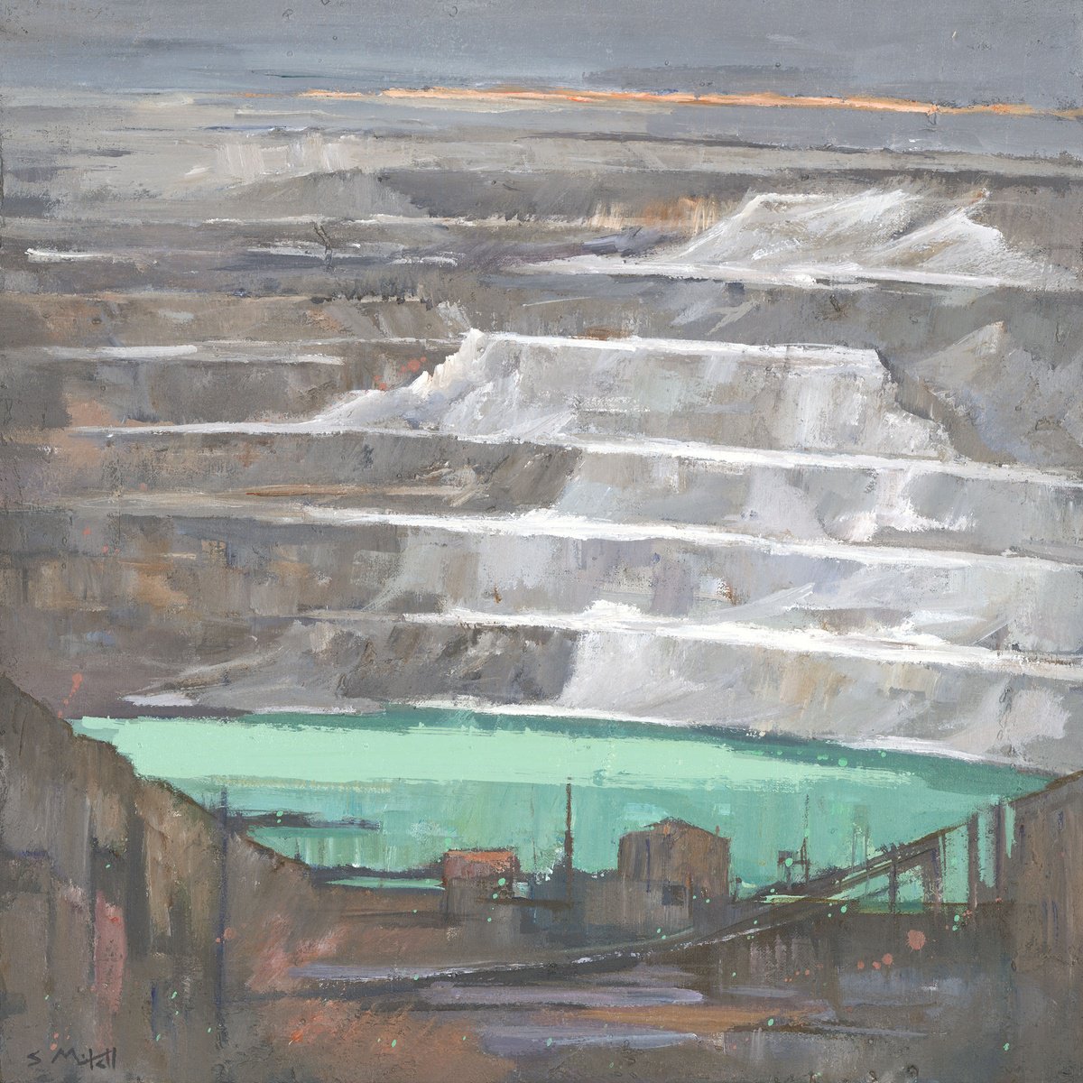 Impressionistic Landscape Acrylic Painting By Steve Mitchell, 18 X 18", Cornish Clay Pit, Original Artwork