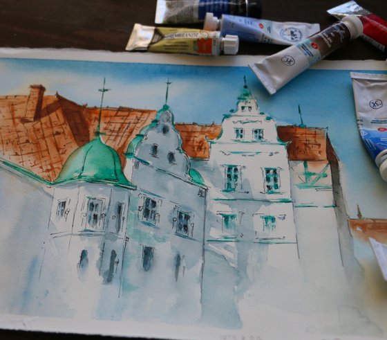 Houses in Dresden. Original watercolor artwork.