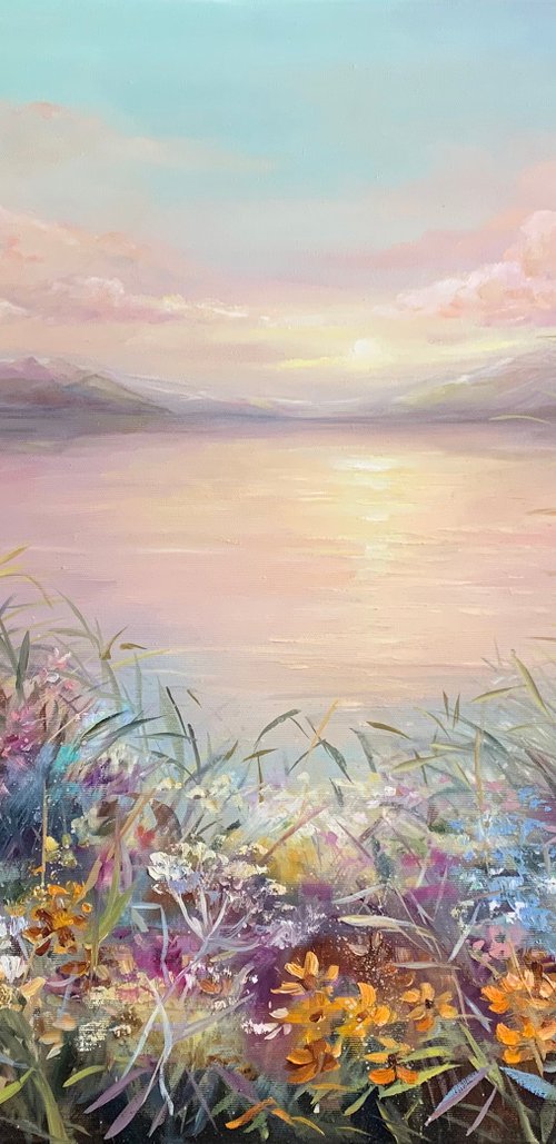 Pink dawn on the lake by Olena Hontar