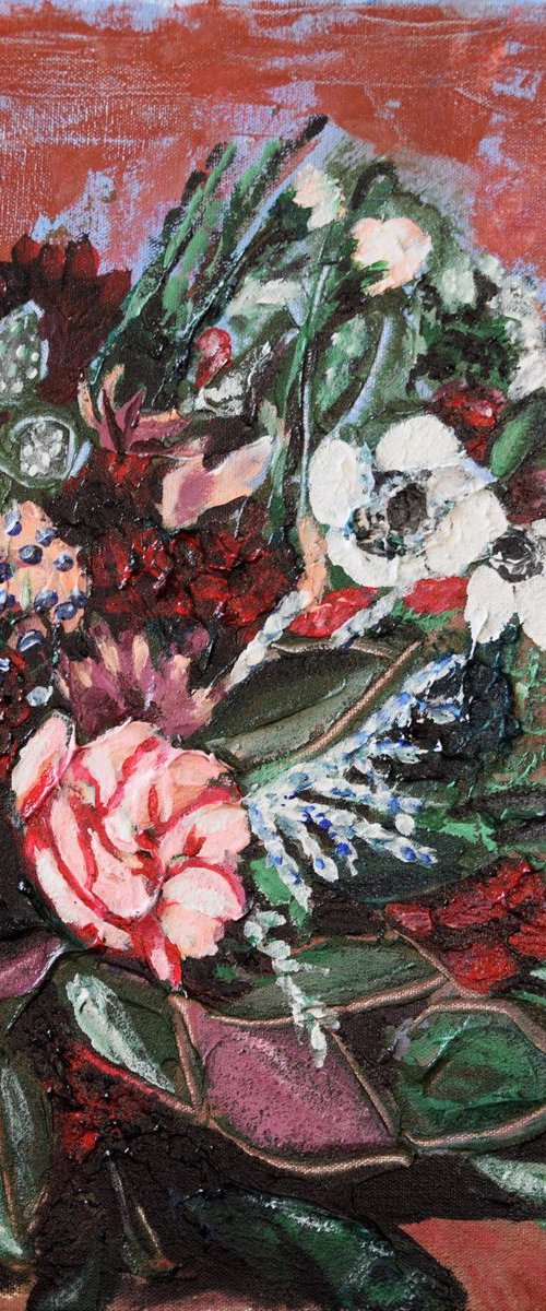 Flowers Acrylic impasto painting on canvas Wild bouquet by Kate Grishakova