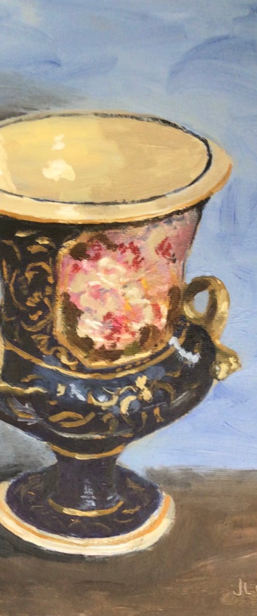 An antique vase still life oil painting. by Julian Lovegrove Art