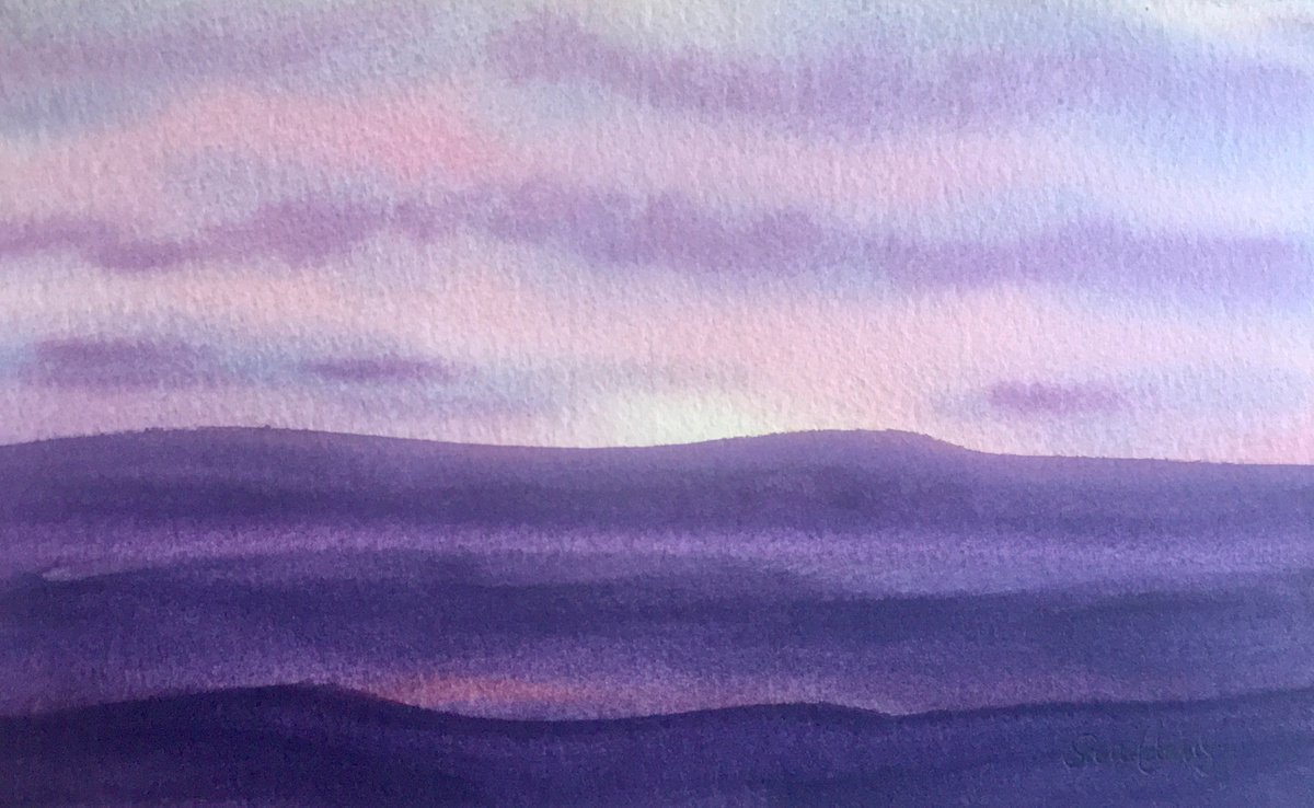 Chesil bank sunset by Samantha Adams professional watercolorist