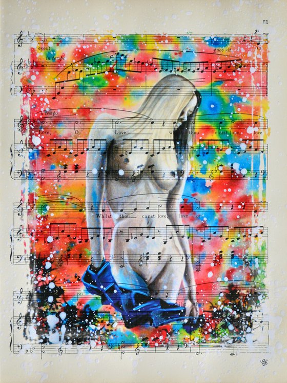 Naked Colours - Collage Art on Real Vintage Sheet Music Page
