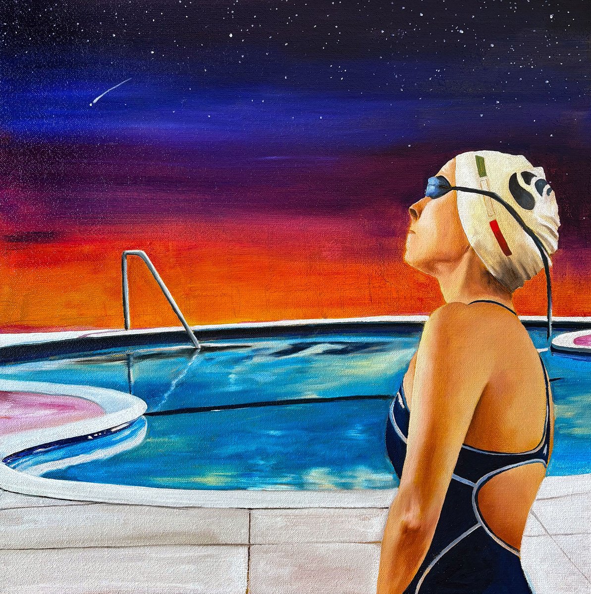 Surrealistic Portrait Oil Painting By Sofia Fresia, 20 X 20", Whispering In The Night, Original Artwork