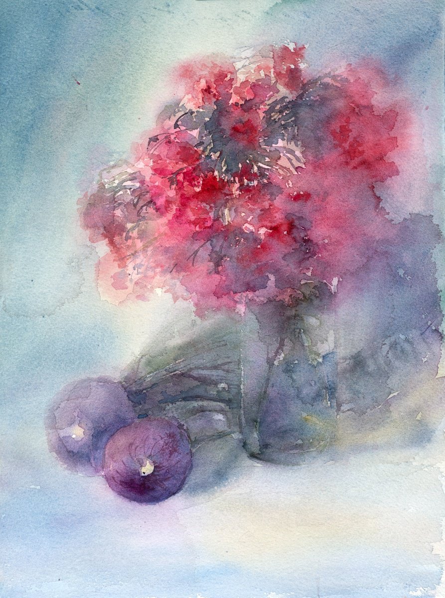 Impressionistic Still Life Watercolour By Oleksandra Skrypchenko, 11 X 15", Roses And Onions, Original Artwork