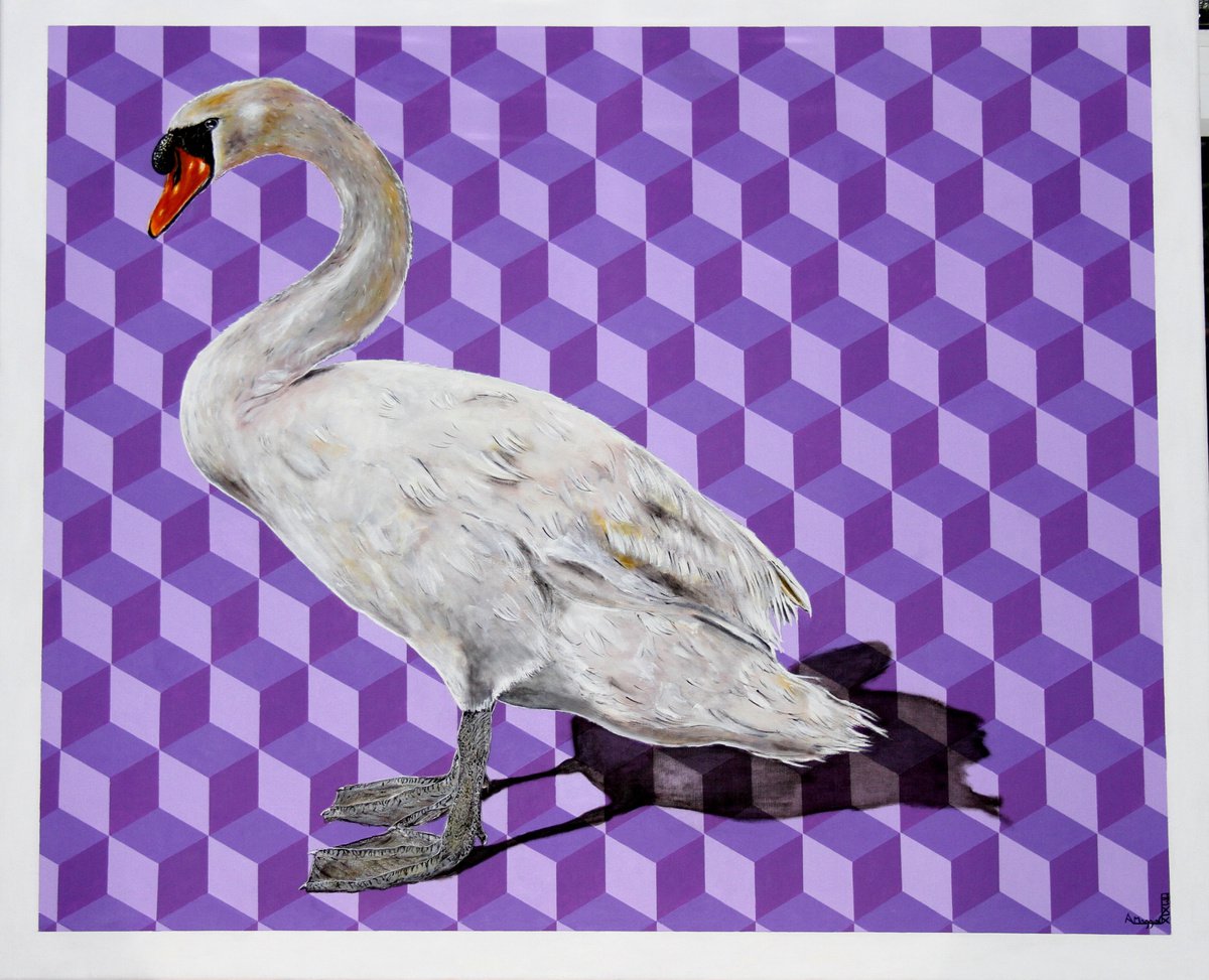 Urban And Pop Animal Painting By Antonio Maggio Carluccio, 47 X 39, Swan04, Original Artwork