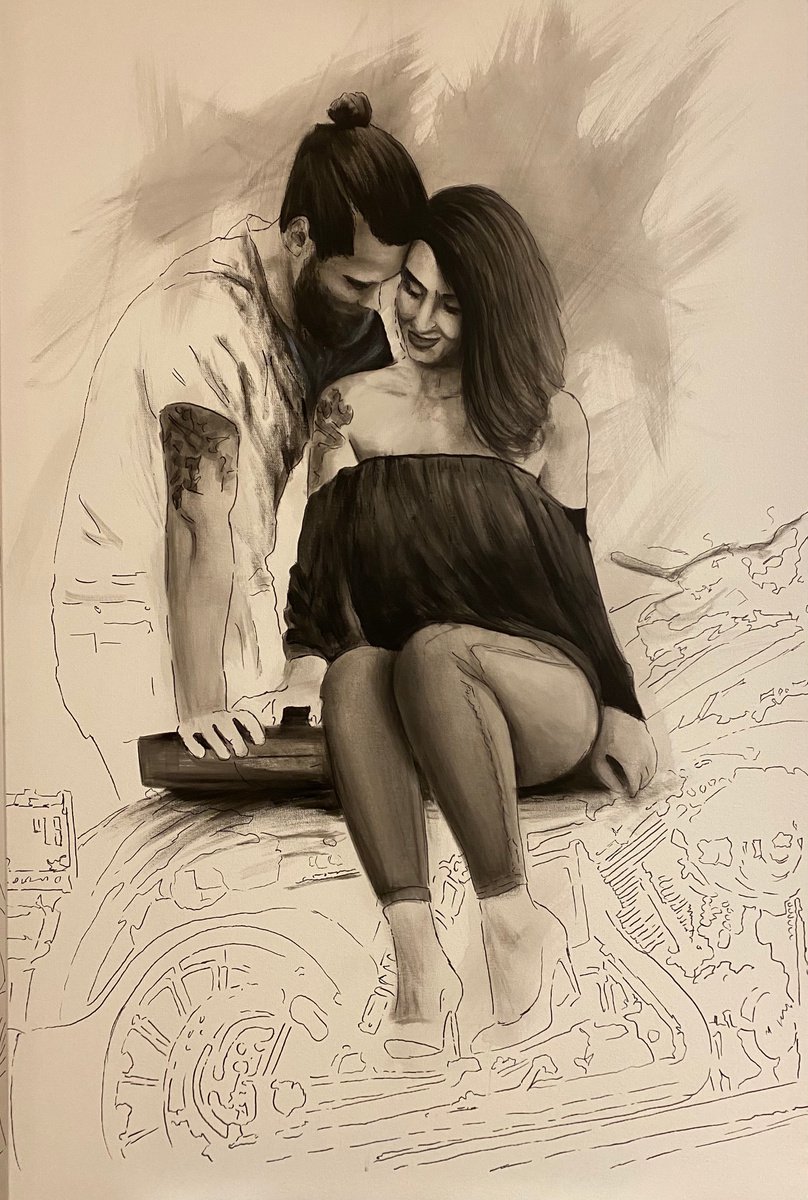 Abstract Portrait Acrylic Painting By Eka Peradze, 31 X 47, Action.3D Couple. Eka Peradze Art., Original Artwork