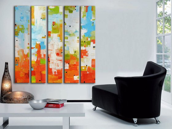 Abstract painting on 5 panels