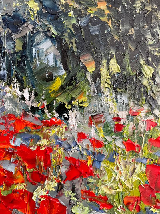 Poppies on grey background