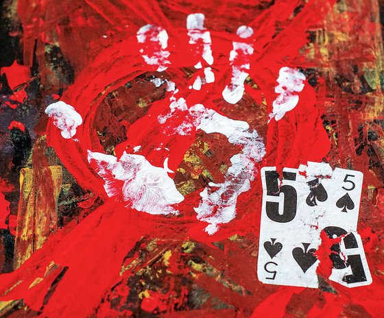 Take Five. ORIGINAL ABSTRACT PAINTING WITH PLAYING CARD