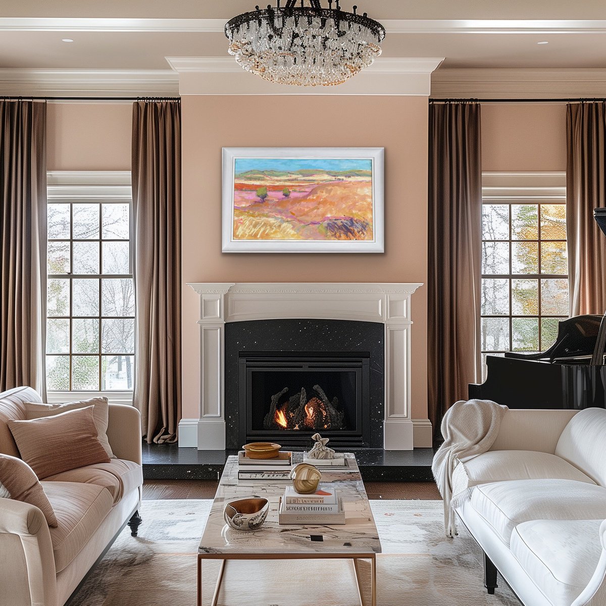 Impressionistic Landscape Acrylic Painting By Chrissie Havers, 42 X 27, Field Shimmer, Original Artwork