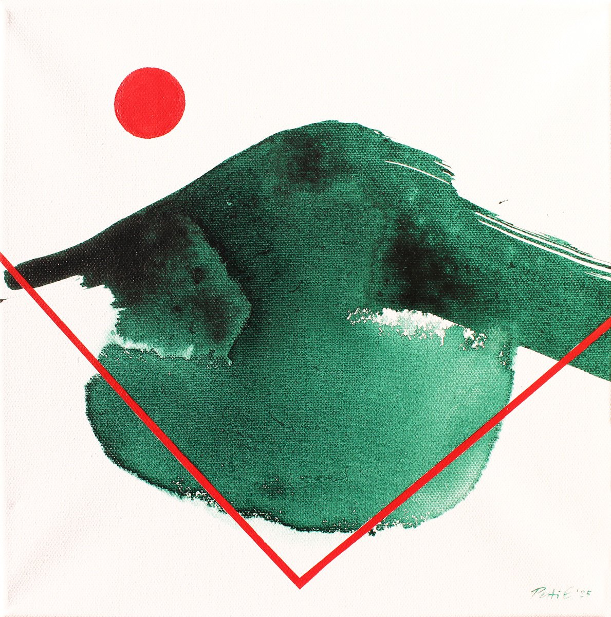 Abstract Landscape Acrylic Painting By Emma Pesti, 12 X 12, Green Impression Ii., Original Artwork