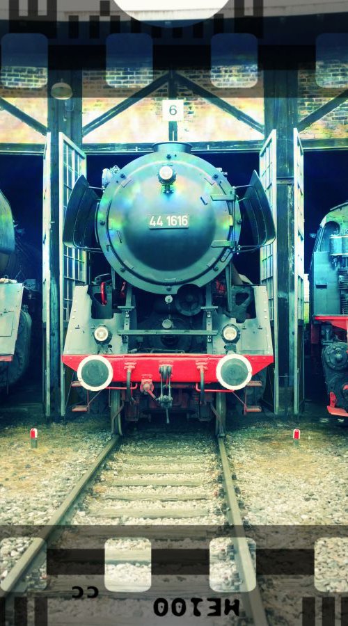 Old steam trains in the depot - print on canvas 60x80x4cm - 08497m1 by Kuebler