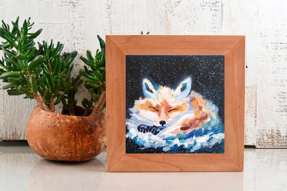 Sleeping Fox Painting Original Art Small Animal Artwork Miniature