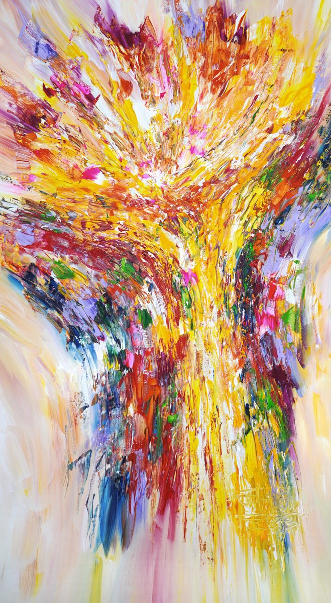 Abstract Acrylic Painting By Peter Nottrott, 33 X 61", Celebration L 4, Original Artwork