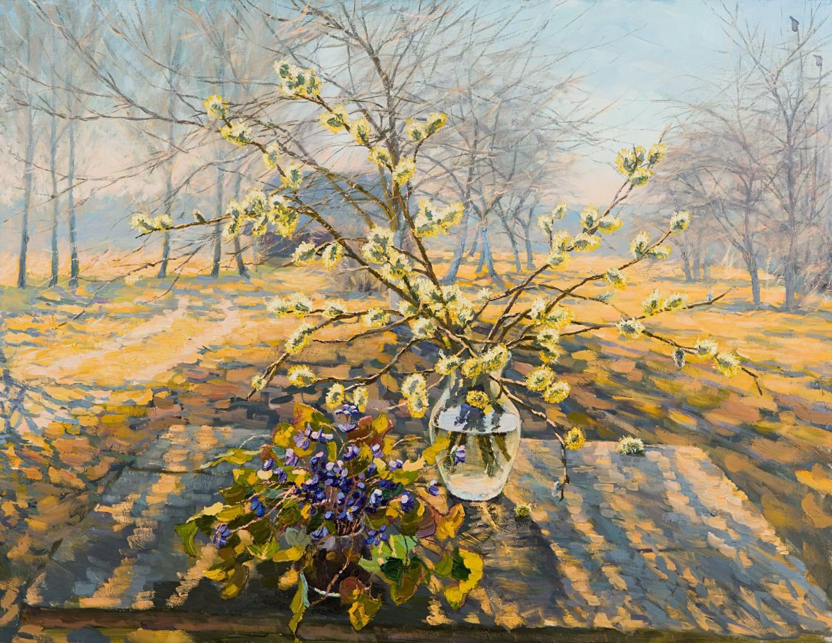 Catkins and Snowdrops by Elena Barkhatkova
