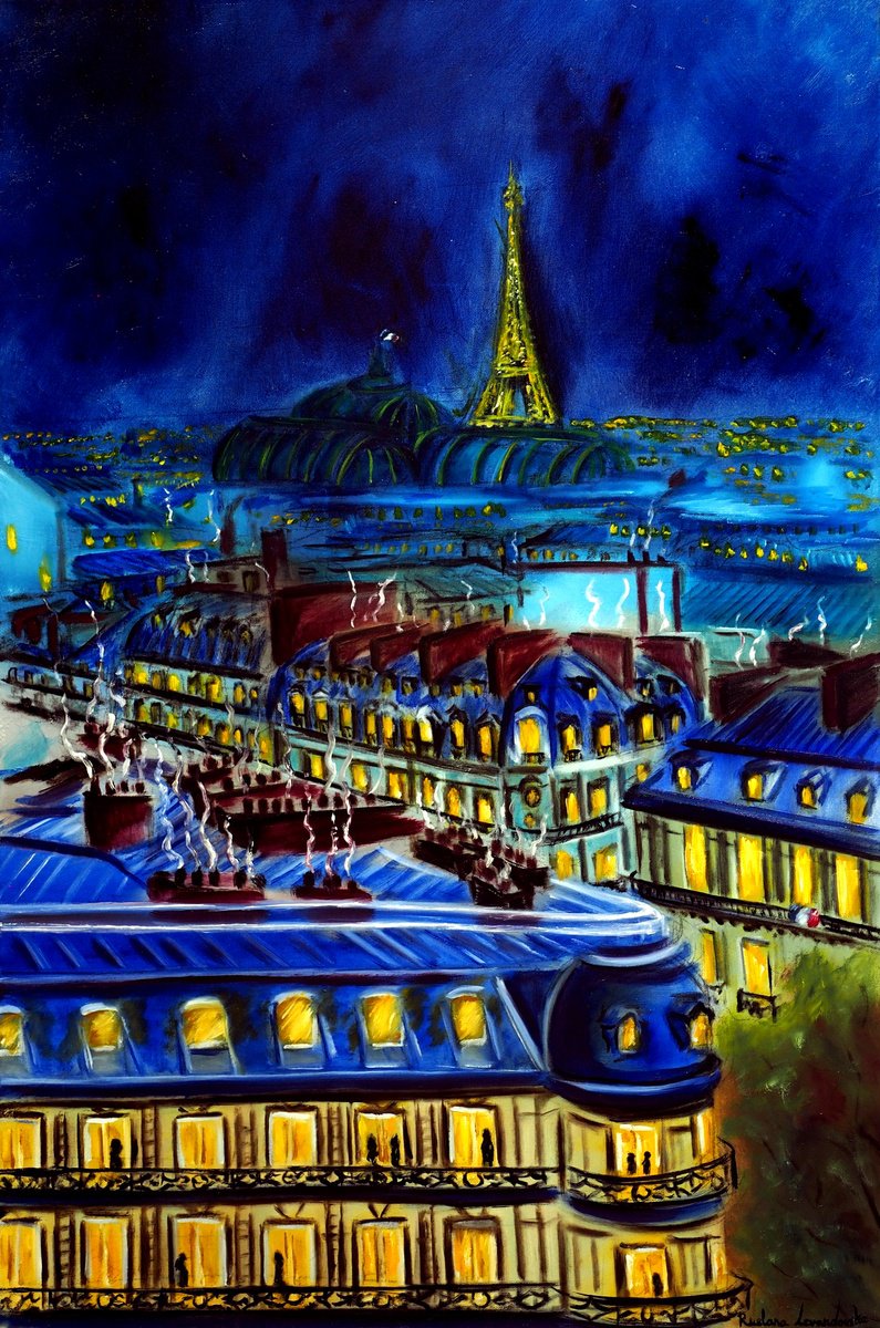 Impressionistic Cityscapes Giclee Print By Ruslana Levandovska, 24 X 36", Evening Paris Cityscape Limited Edition, Artfinder