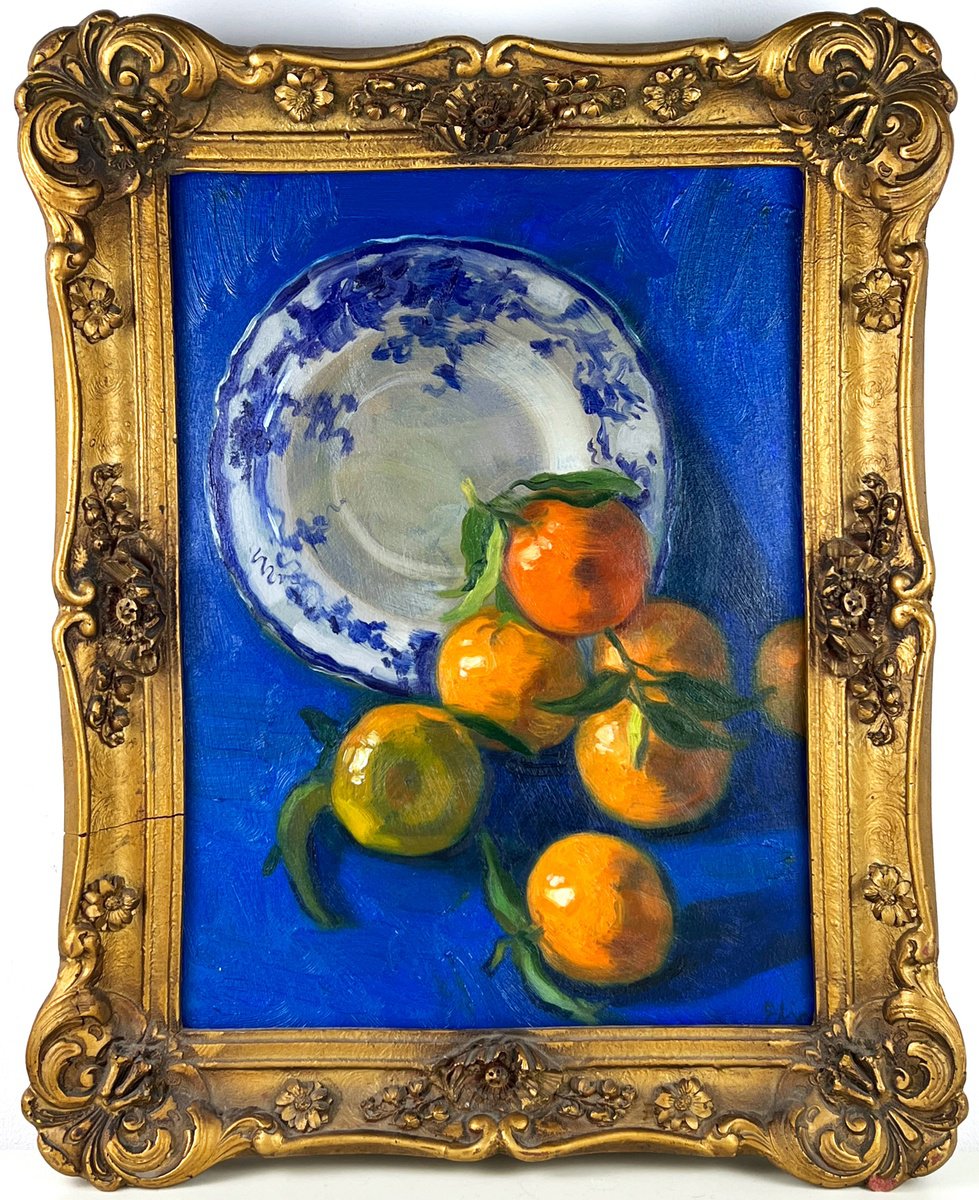 Framed Still life with tangerines by Elina Arbidane