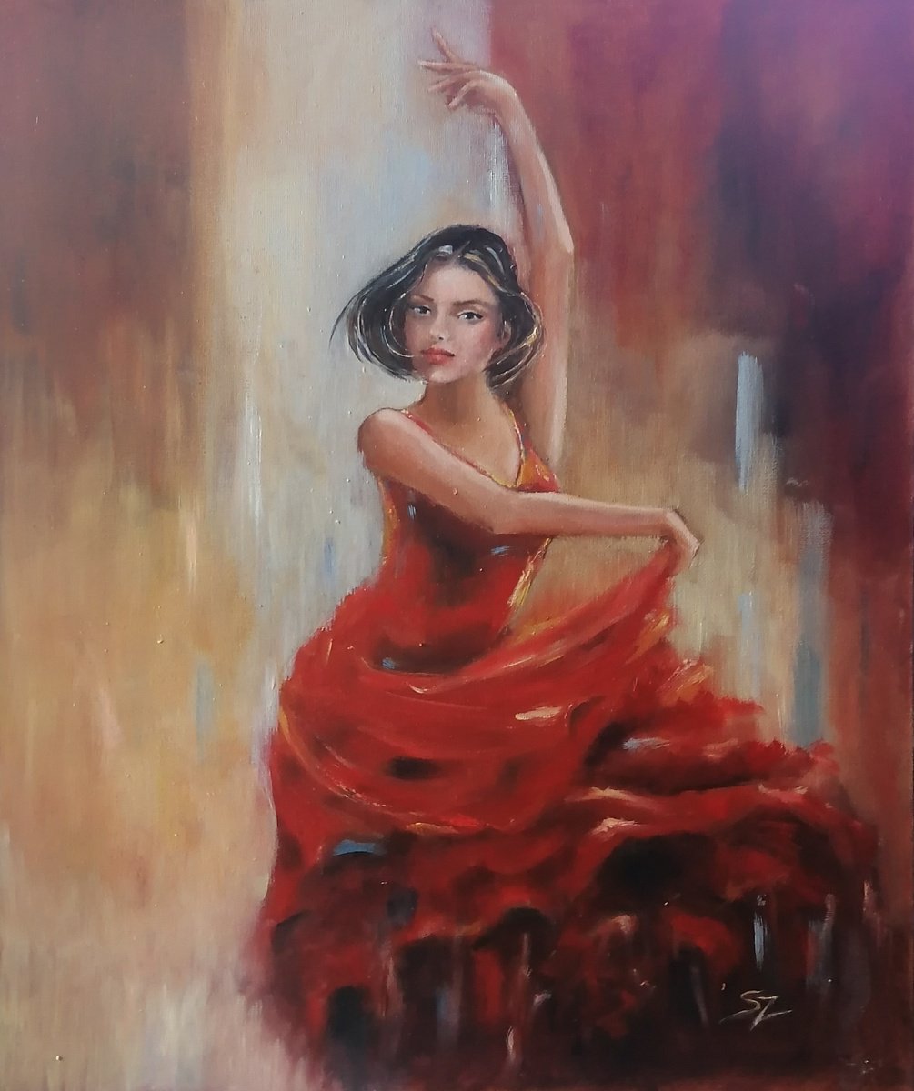 Impressionistic Portrait Oil Painting By Susana Z. Harris, 16 X 20", Flamenco Dancer 246, Original Artwork