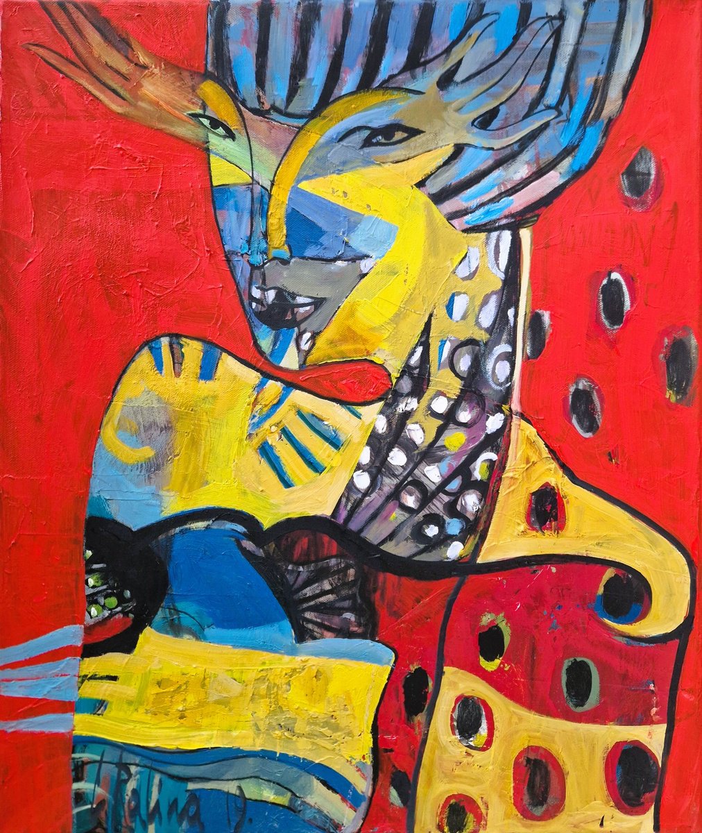 Organic Abstract Oil Painting By Yelena Ralina, 20 X 24", The Craftswoman, Original Artwork