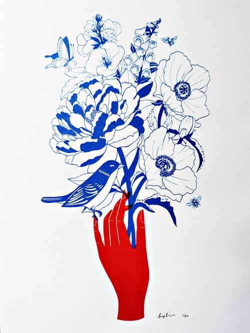 Summer in Bloom, Garden Botanical Art Print by DoodleDuck Designs
