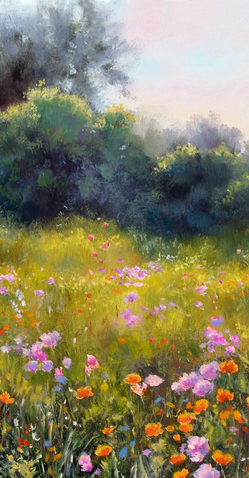 Colorful field of flowers in spring by Lucia Verdejo