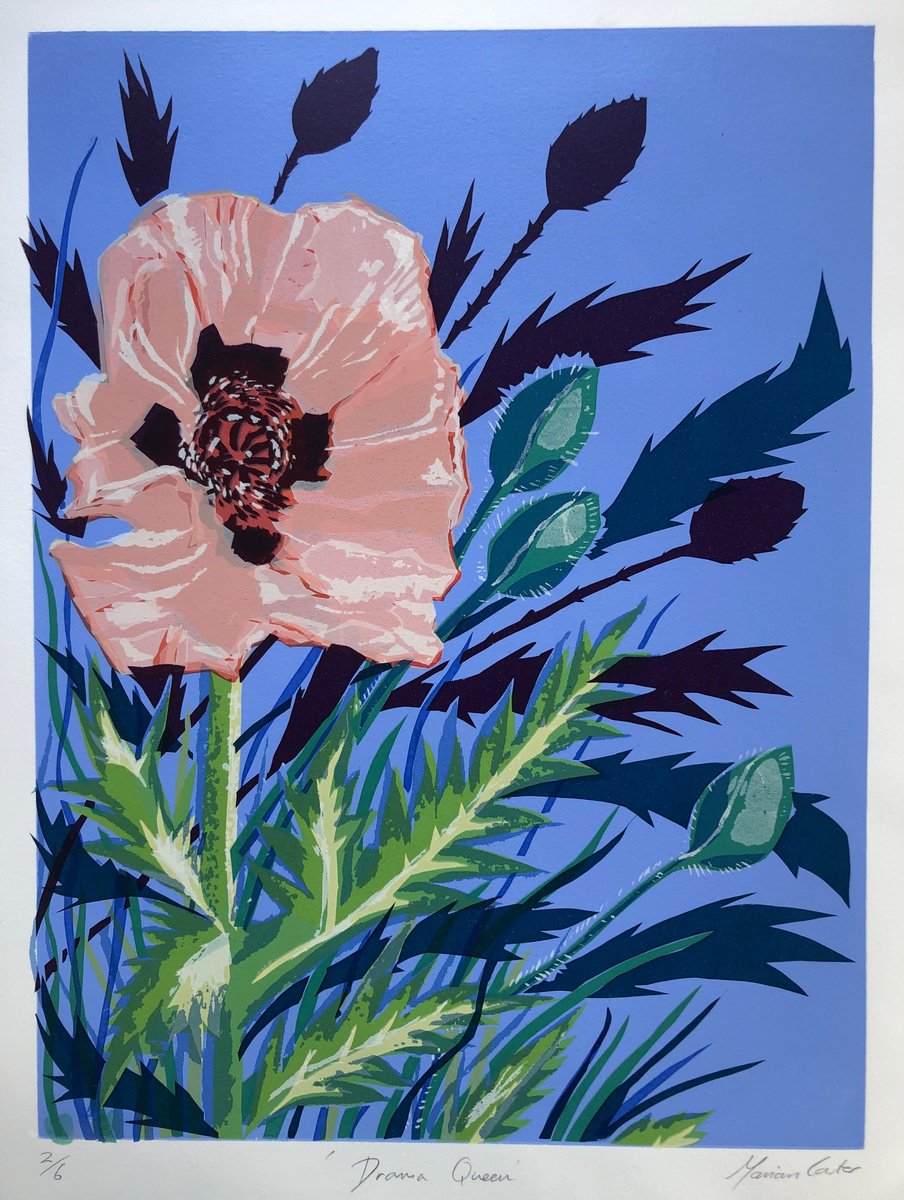 Illustrative Botanical Screenprint By Marian Carter, 15 X 20", Drama Queen, Original Artwork
